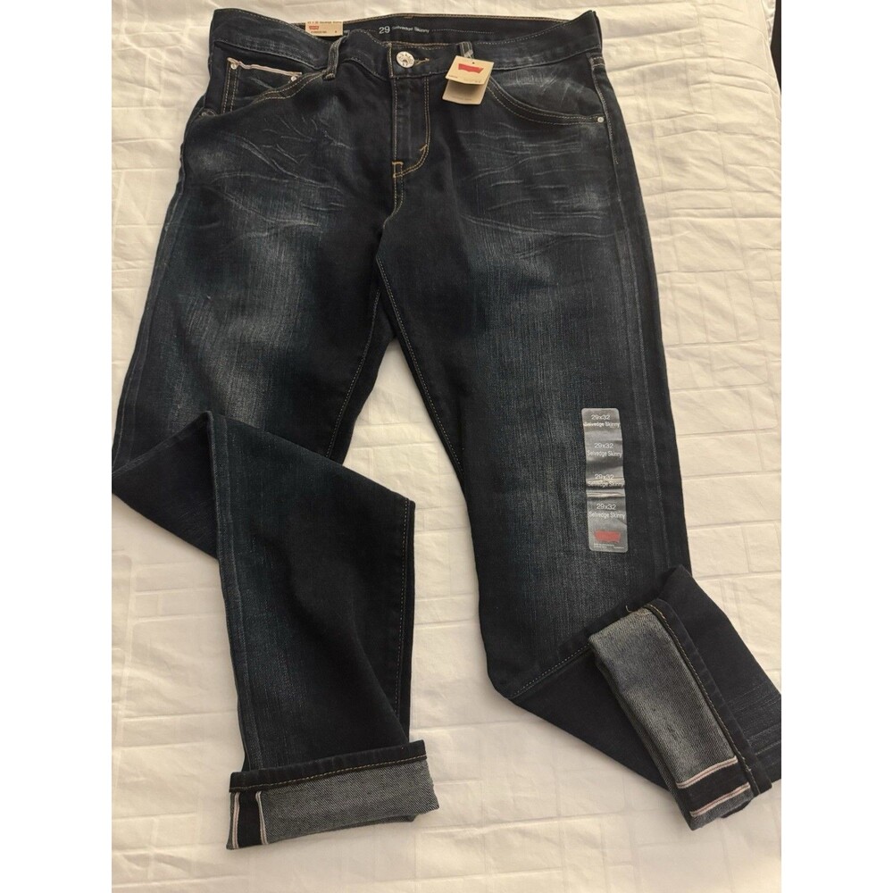 NWT Levis Premium Selvedge Jeans Mens 29x32 Skinny Dark Indigo Whiskers